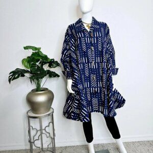 African Print Twill Tunic Dress with Pockets & Headwrap (Fits M-3XL)